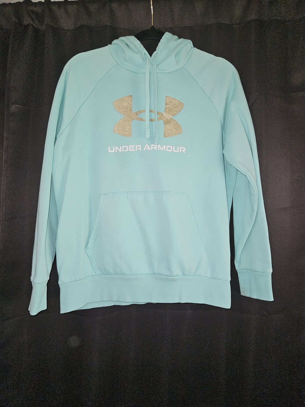 Under Armour Mint Blue Glitter Logo Hoodie Small FLAWS Size M